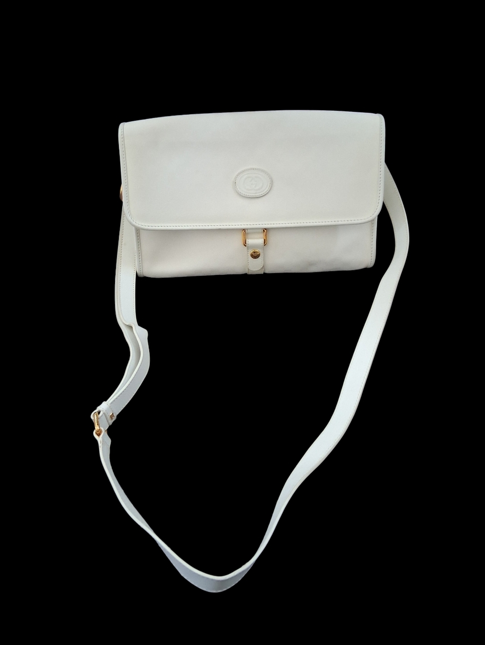Gucci GG Supreme Flap Messenger Bag White Handbag Purse
